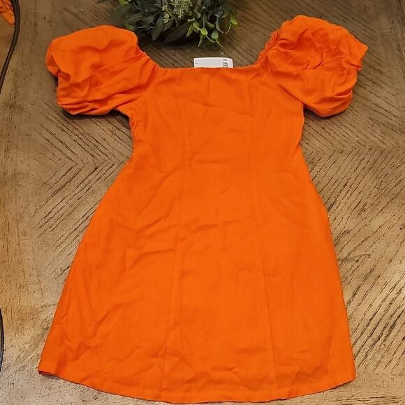 Bar III Vibrant Orange Off Shoulder Dress with Puff Sleeves Size XS NWT - Picture 2 of 11